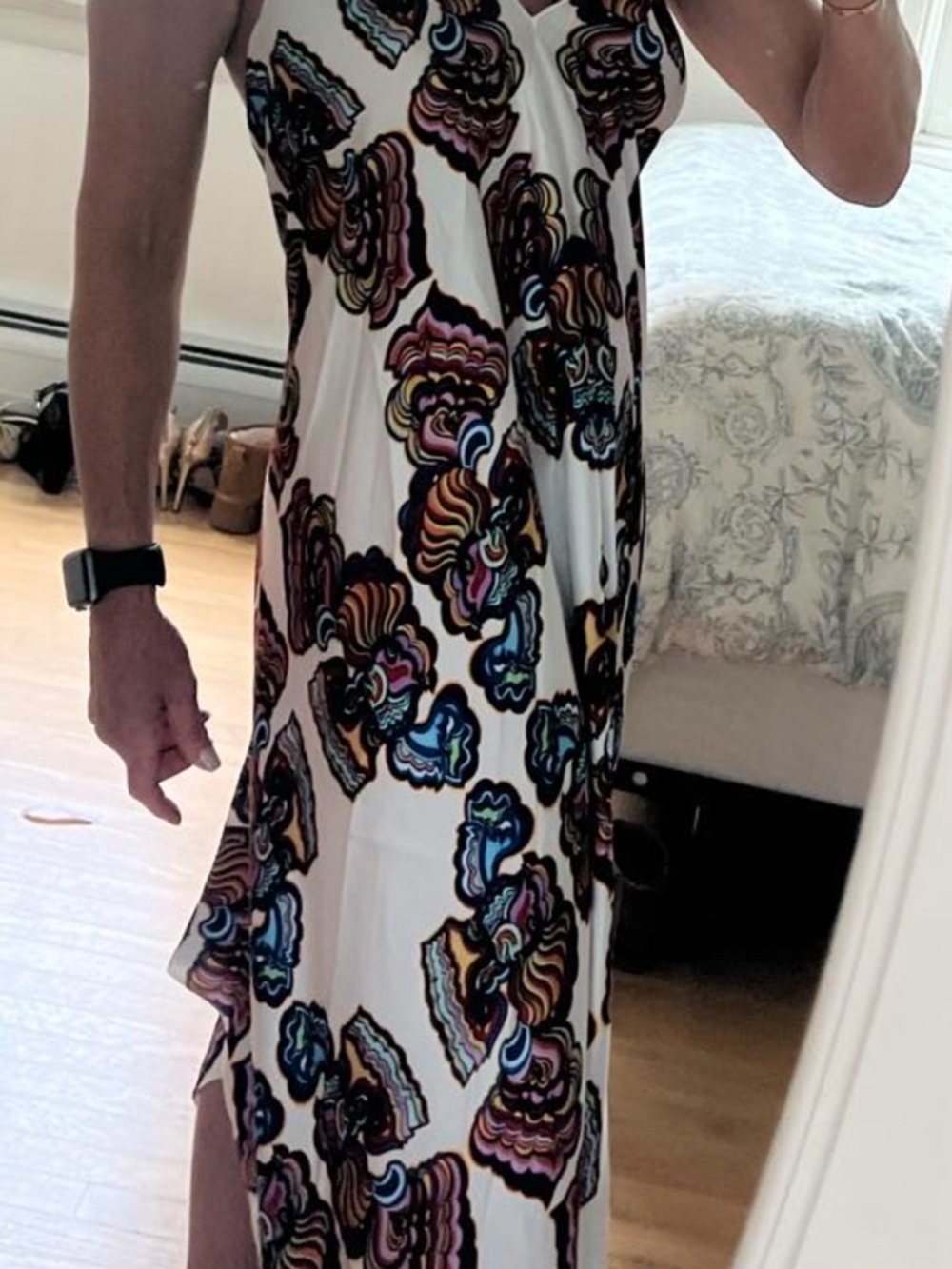 White Maxi Dress with Multicolor Abstract Floral Motif from Greece